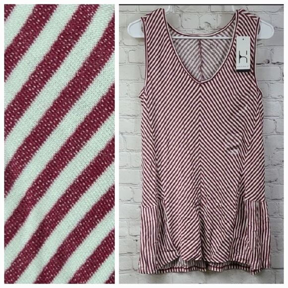 Hannah NWT Red Stripe Sleeveless Blouse V-neck French Terry Soft Knit Top Ruffle - Picture 1 of 8